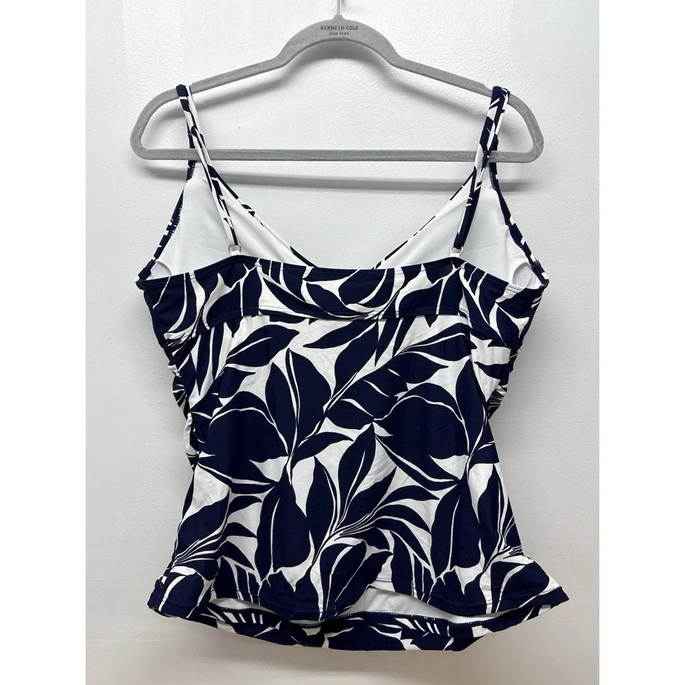 Anne Cole XXL Navy White Tropical Leaf Tankini 2 Piece Swim Set Plus‎ Size #59